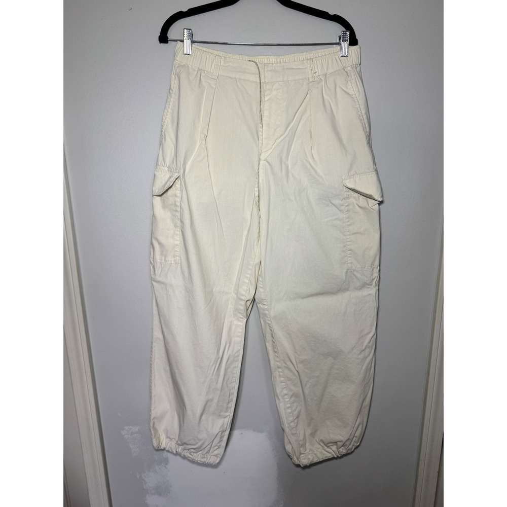 Uniqlo Women Cream Cotton Nylon Cargo Jogger Pants Off White Large 468583 - Picture 1 of 5